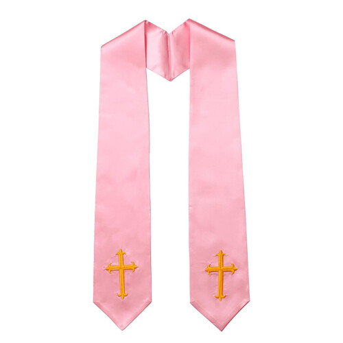 Étole réversible de ministre, châle à pompons croisés-Rose