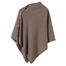 Loose Fit Women Shawl Capes With Diagonal Button Core-Camel