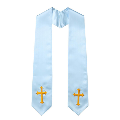 Comfortable Reversible Church Stole with Embroidery-Sky Blue