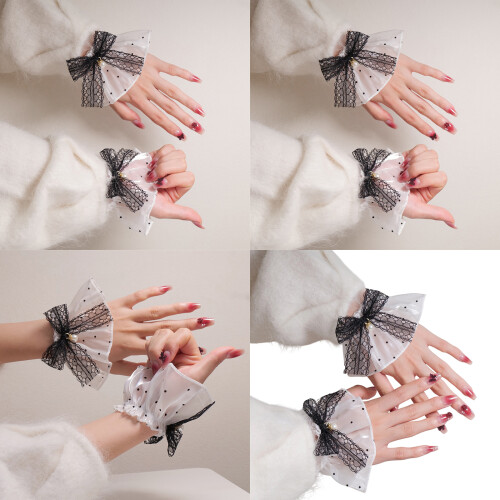 Manches de bras en dentelle multi-usage avec perles,-Blanc 1