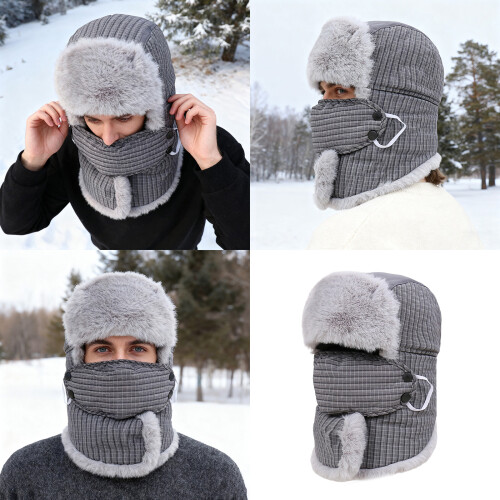 Adjustable Winter Trapper Hat Soft Faux Rabbit-light blue OS 2