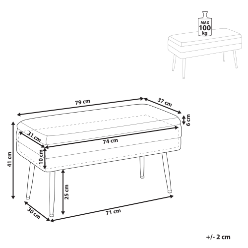 Beliani Upholstered Storage Bench DURHAM Velvet Off-White 2