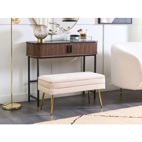 Beliani Upholstered Storage Bench DURHAM Velvet Off-White 1