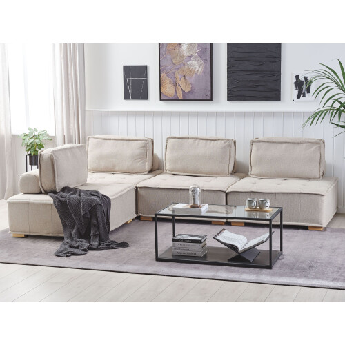 Beliani Modular Corner Sofa 4 Seater TIBRO Right Hand Light Beige Fabric 1