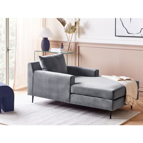 Beliani Chaise Longue GUERET Velvet Grey 1
