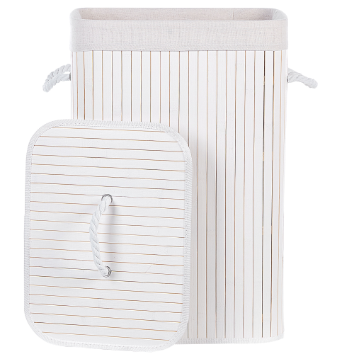 Beliani Laundry Basket KOMARI Bamboo White 72 L 2