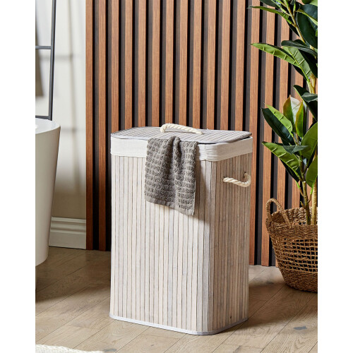 Beliani Laundry Basket KOMARI Bamboo Light Grey 72 L 1