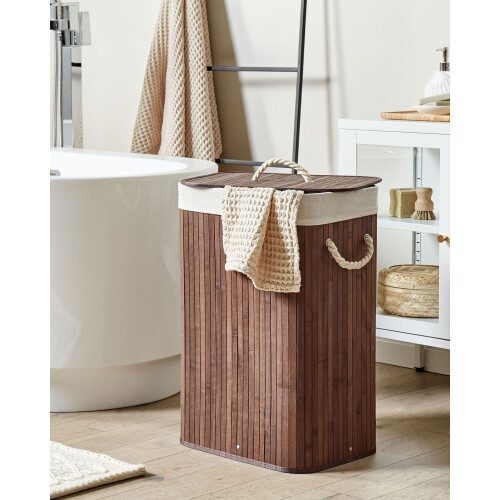 Beliani Laundry Basket KOMARI Bamboo Dark Brown 72 L 1