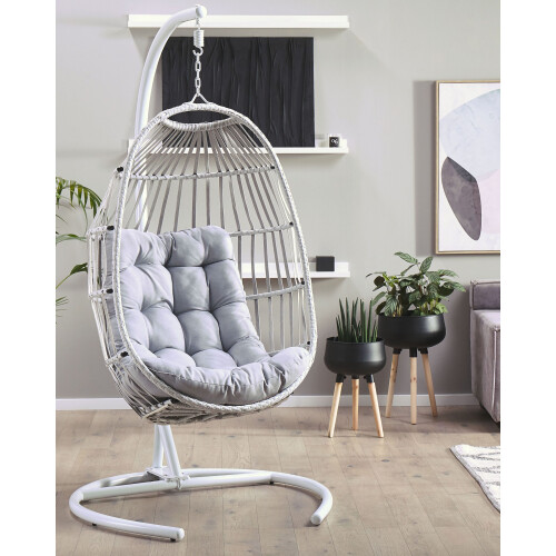 Beliani Hanging Chair with Stand SESIA PE Rattan Light Grey 1