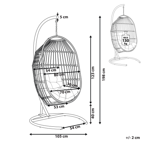 Beliani Hanging Chair with Stand SESIA PE Rattan Light Grey 2