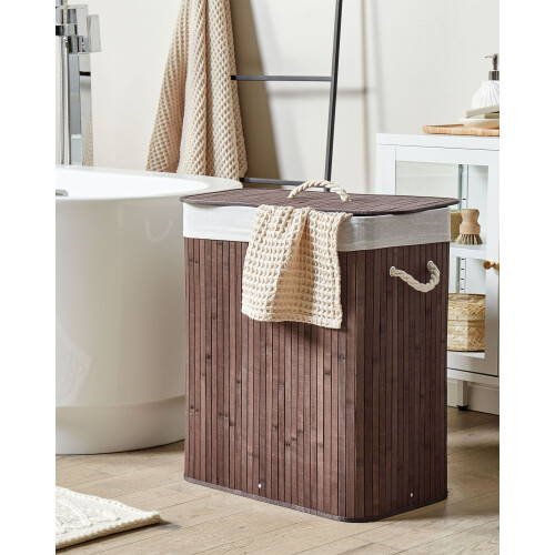 Beliani Laundry Basket KANDY Bamboo Dark Brown 72 L 1