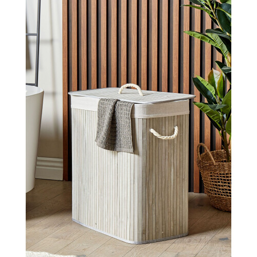 Beliani Laundry Basket KANDY Bamboo Light Grey 100 L 2