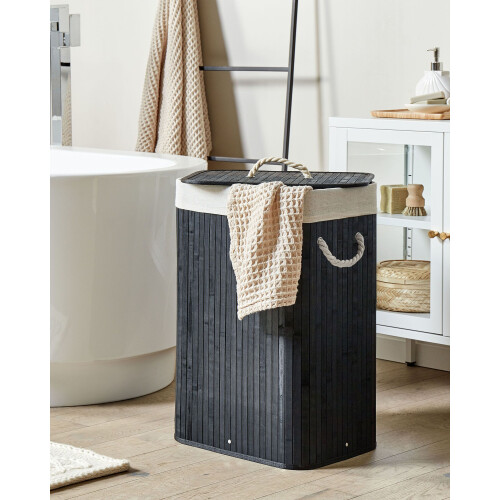 Beliani Laundry Basket KOMARI Bamboo Black 72 L 1