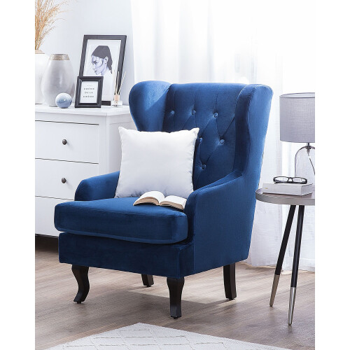Beliani Wingback Chair ALTA Velvet Dark Blue 1