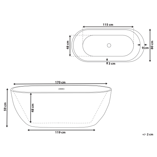 Beliani Freestanding Bathtub NEVIS 1700 x 800 mm Black 2