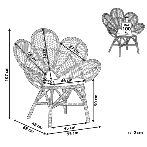 Beliani Peacock Chair FLORENTINE Rattan Natural 2