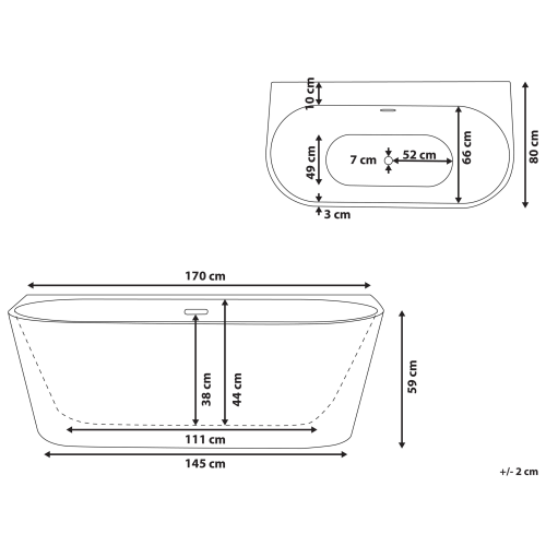 Beliani Bathtub HARVEY 1700 x 800 mm Black/ White 1