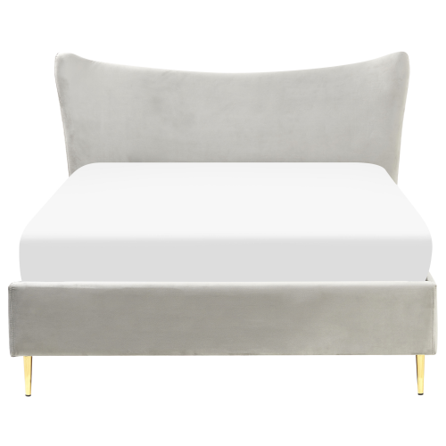 Beliani Bed Velvet CHALEIX 140 x 200 cm (EU Double) Light Grey 1