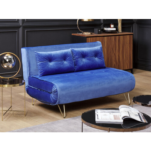 Beliani Sofa Bed 2 Seater VESTFOLD Velvet Navy Blue 1