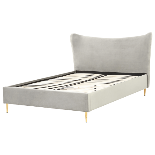 Beliani Bed Velvet CHALEIX 140 x 200 cm (EU Double) Light Grey 2