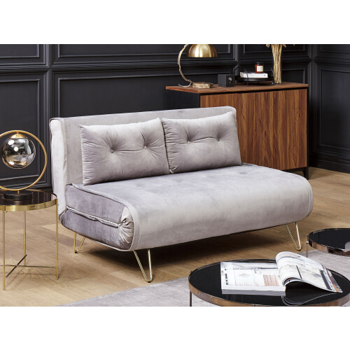 Beliani Sofa Bed 2 Seater VESTFOLD Velvet Grey 1