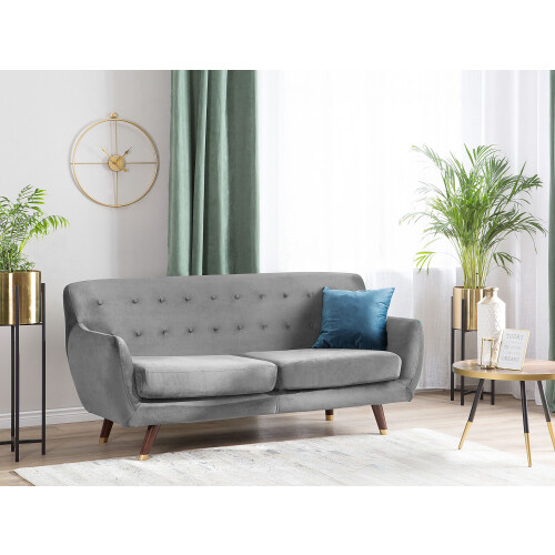 Beliani Sofa 3 Seater BODO Velvet Grey 2