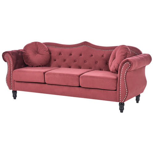 Beliani Sofa 3 Seater SKIEN II Velvet Dark Red 1