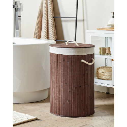 Beliani Laundry Basket SANNAR Bamboo Dark Brown 75 L 2