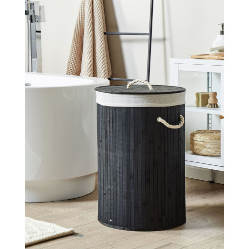 Beliani Laundry Basket SANNAR Bamboo Black 75 L 1