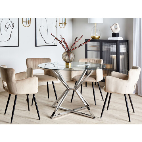 Beliani Dining Table BOSCO Silver 105 cm 105 cm Tempered Glass 1