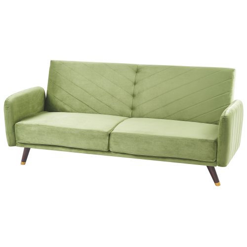 Beliani Sofa Bed 3 Seater SENJA Velvet Olive Green 1