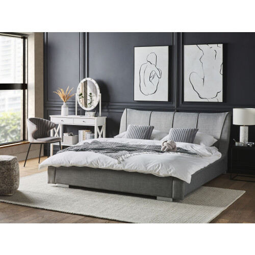 Beliani Bed Fabric NANTES 140 x 200 cm (EU Double) Light Grey 2