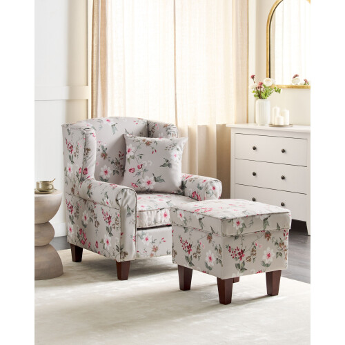 Beliani Wingback Chair HAMAR with Footstool Fabric Light Grey 1
