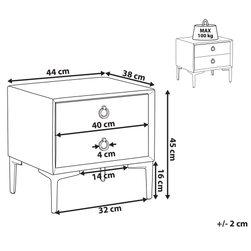 Beliani 2 Drawer Bedside Table SEZANNE Faux Leather Black 2