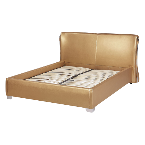 Beliani Bed Leather PARIS 140 x 200 cm (EU Double) Gold 1