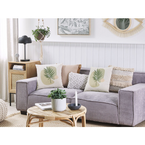 Beliani Set of 2 Decorative Cushions MICROSORUM 45 x 45 cm Light Green Plant Pattern 1