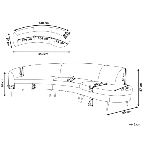 Beliani Curved Sofa 4 Seater MOSS Velvet Light Beige 2