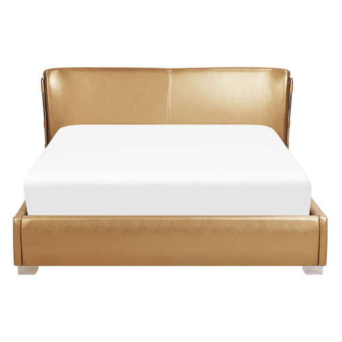 Beliani Bed Leather PARIS 140 x 200 cm (EU Double) Gold 2