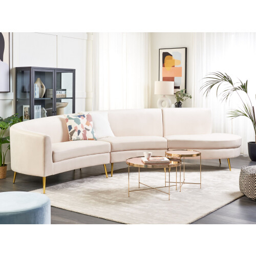 Beliani Curved Sofa 4 Seater MOSS Velvet Light Beige 1