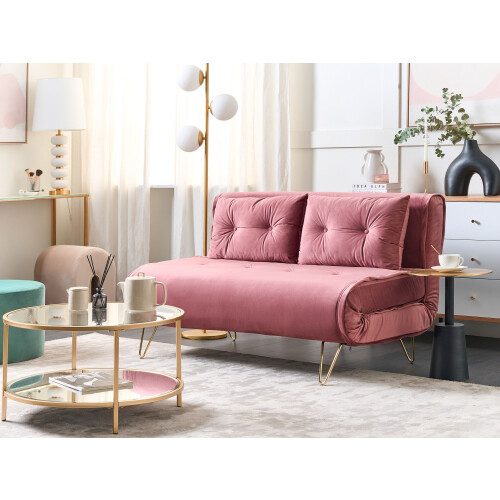Beliani Sofa Bed 2 Seater VESTFOLD Velvet Pink 1