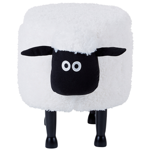 Beliani Storage Animal Stool SHEEP Sheep Fabric White 1