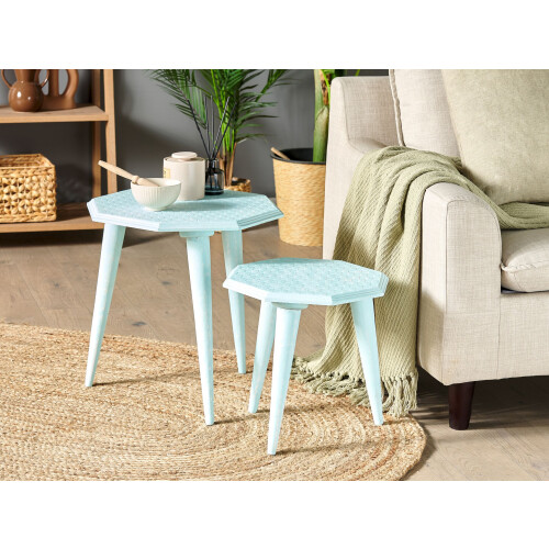 Beliani Set of 2 Side Tables KANRI Light Blue 1