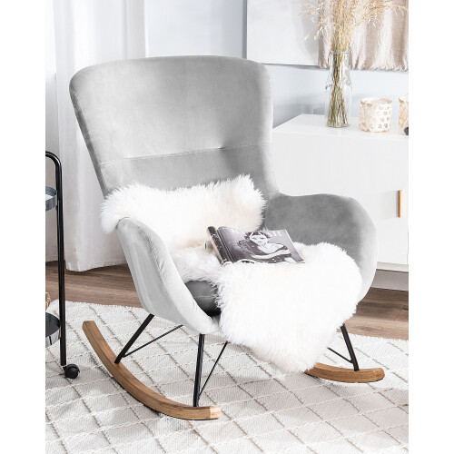 Beliani Rocking Chair ELLAN Velvet Light Grey 1