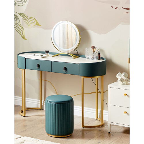 Beliani Dressing Table with Mirror and Stool VINAX LED Dark Green 1