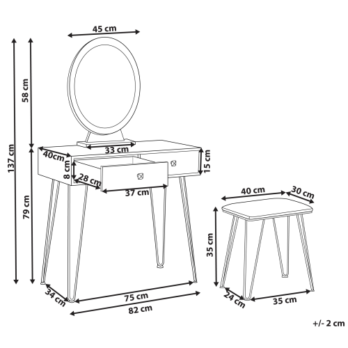 Beliani Dressing Table with Mirror and Stool CAEN LED White 2