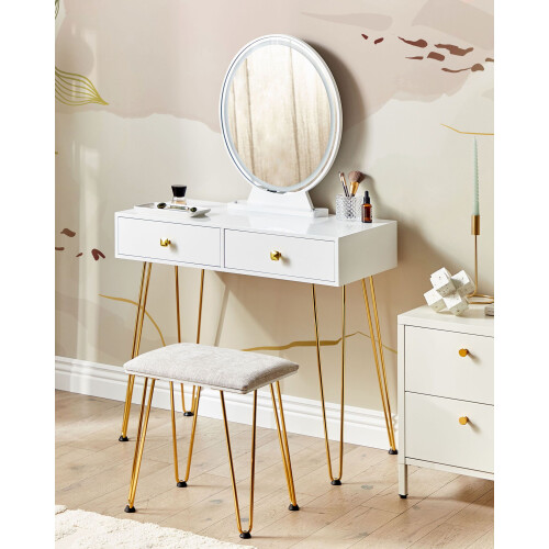 Beliani Dressing Table with Mirror and Stool CAEN LED White 1