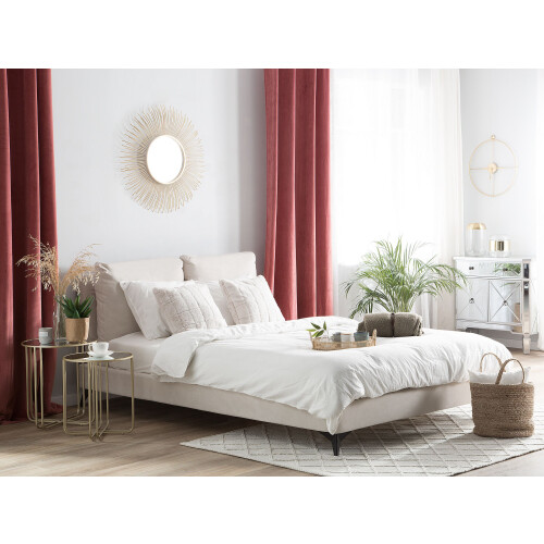 Beliani Bed Chenille MELLE 140 x 200 cm (EU Double) Light Beige 1