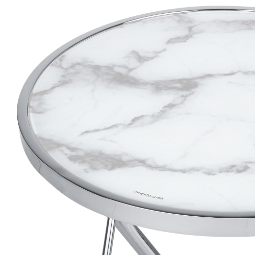 Beliani Side Table MERIDIAN Tempered Glass Marble/ Silver 1