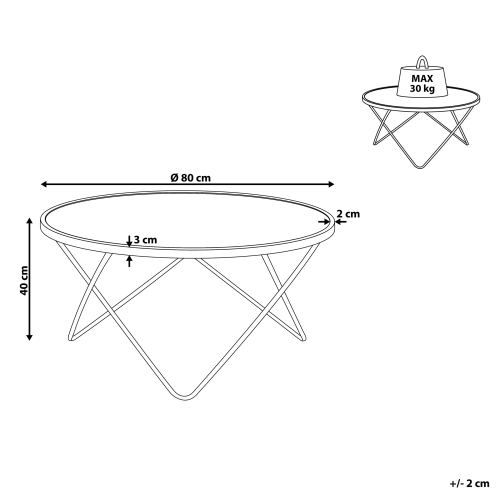 Beliani Coffee Table MERIDIAN Tempered Glass Black/ Gold 2