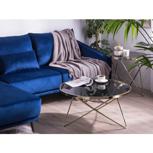 Beliani Coffee Table MERIDIAN Tempered Glass Black/ Gold 1